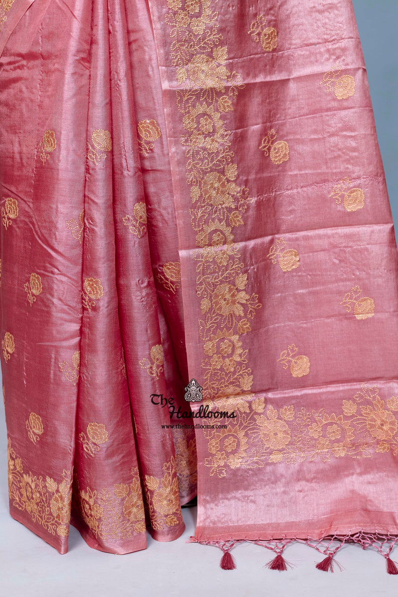Tussar Silk Handloom Banarasi Saree With Chikankari