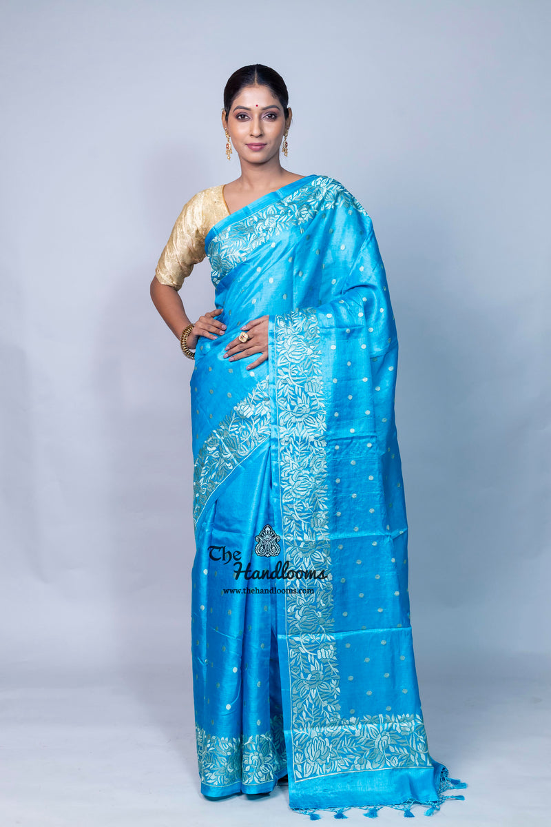 Tussar Silk Handloom Banarasi Saree With Chikankari