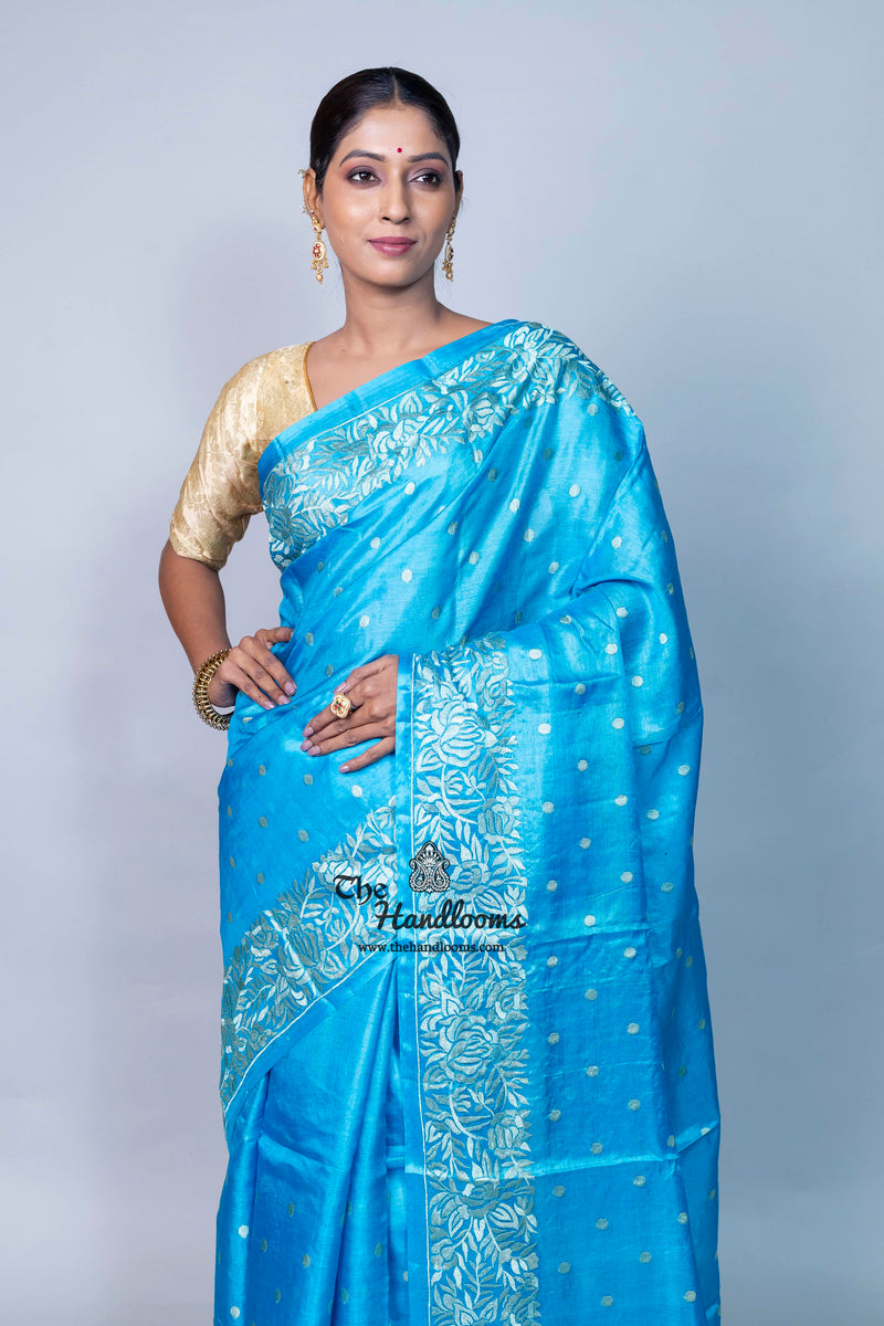 Tussar Silk Handloom Banarasi Saree With Chikankari