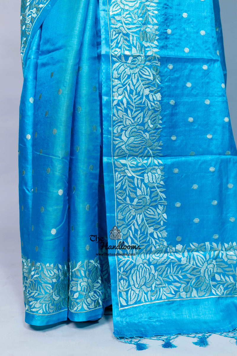 Tussar Silk Handloom Banarasi Saree With Chikankari