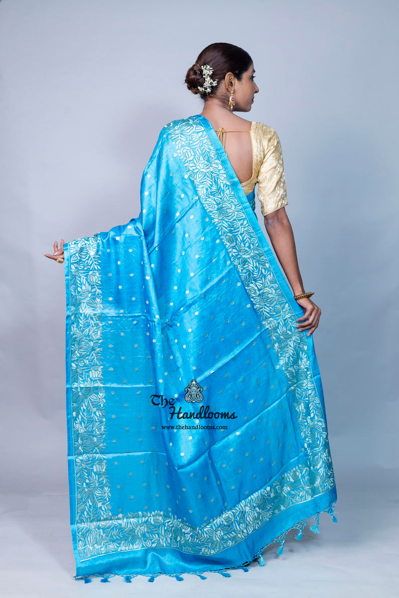 Tussar Silk Handloom Banarasi Saree With Chikankari