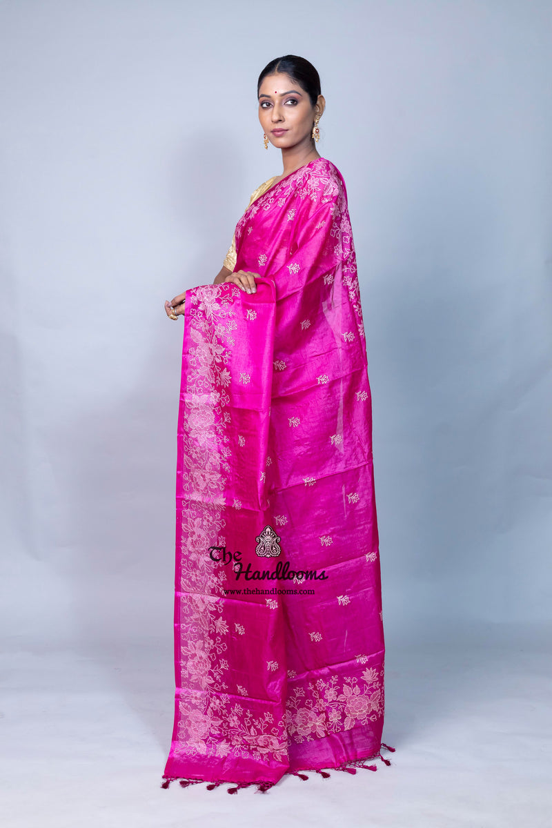 Tussar Silk Handloom Banarasi Saree With Chikankari