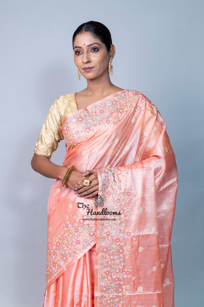Tussar Silk Handloom Banarasi Saree With Chikankari