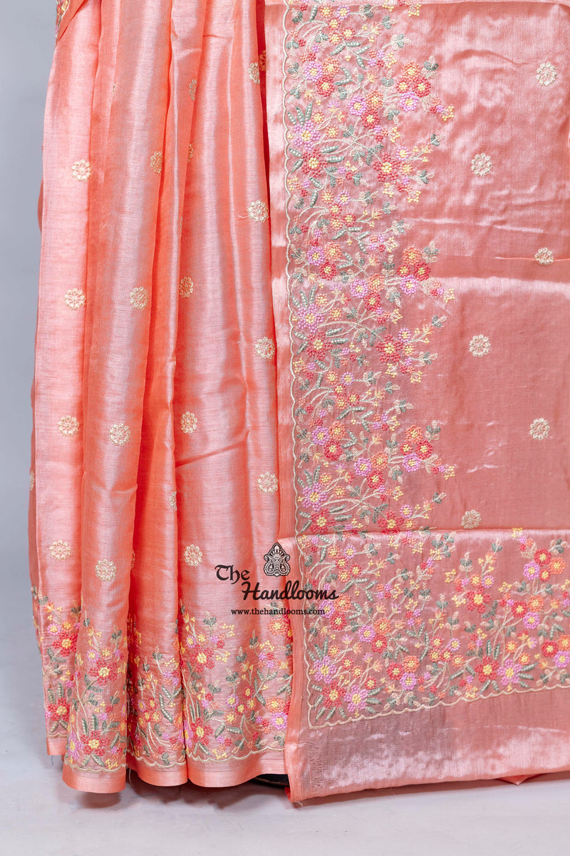 Tussar Silk Handloom Banarasi Saree With Chikankari