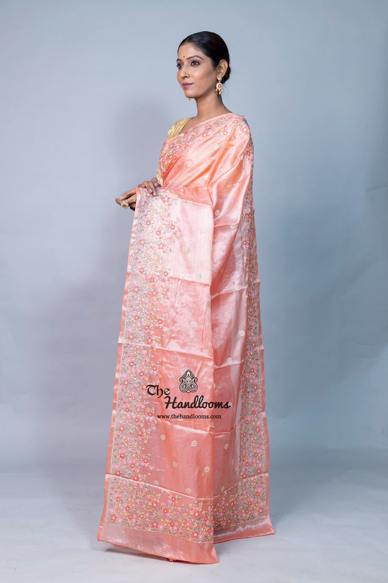 Tussar Silk Handloom Banarasi Saree With Chikankari