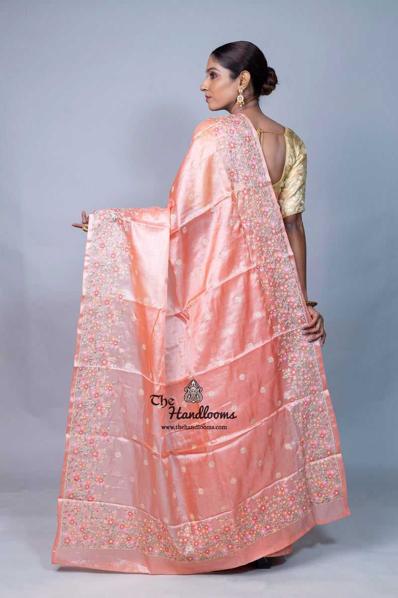Tussar Silk Handloom Banarasi Saree With Chikankari