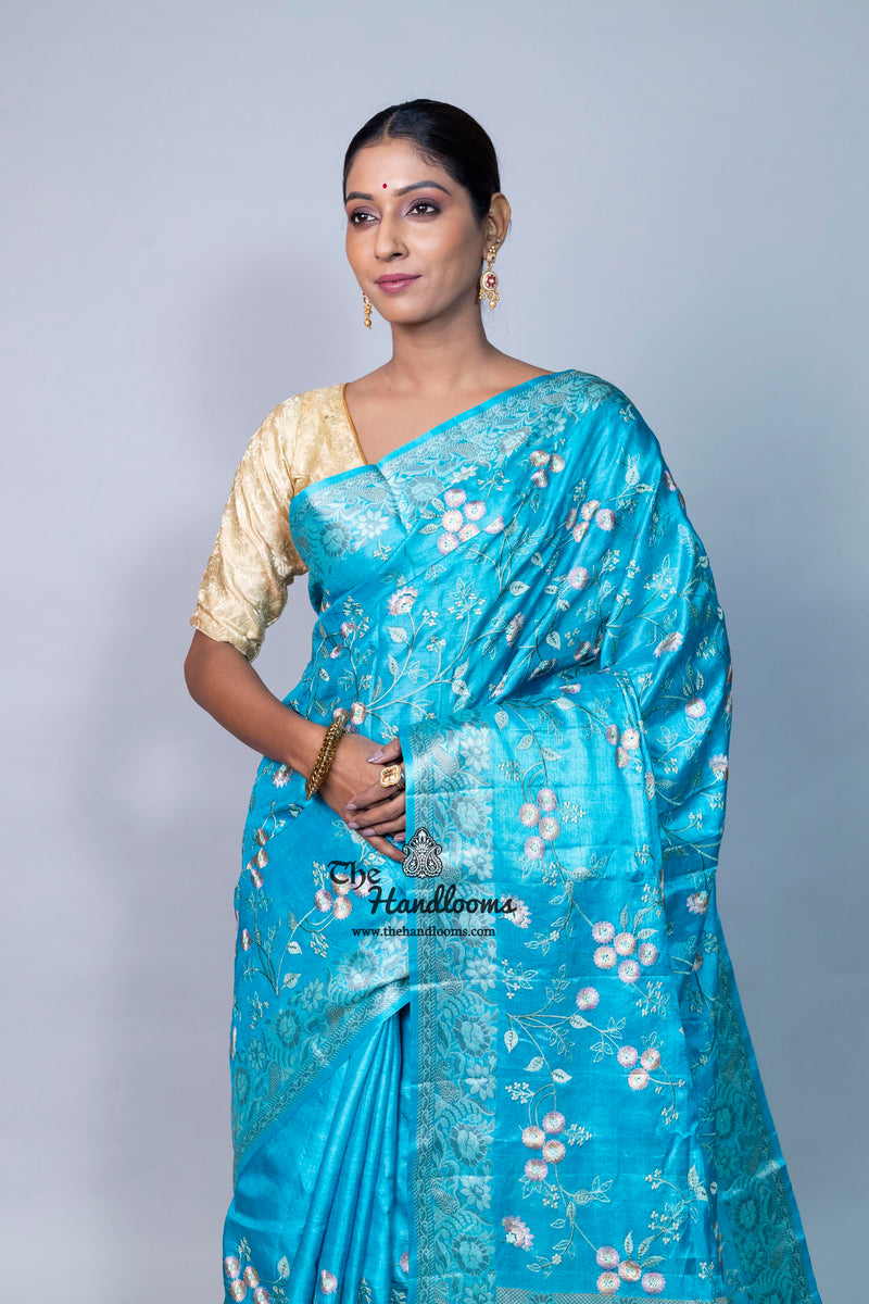 Tussar Silk Handloom Banarasi Saree With Chikankari