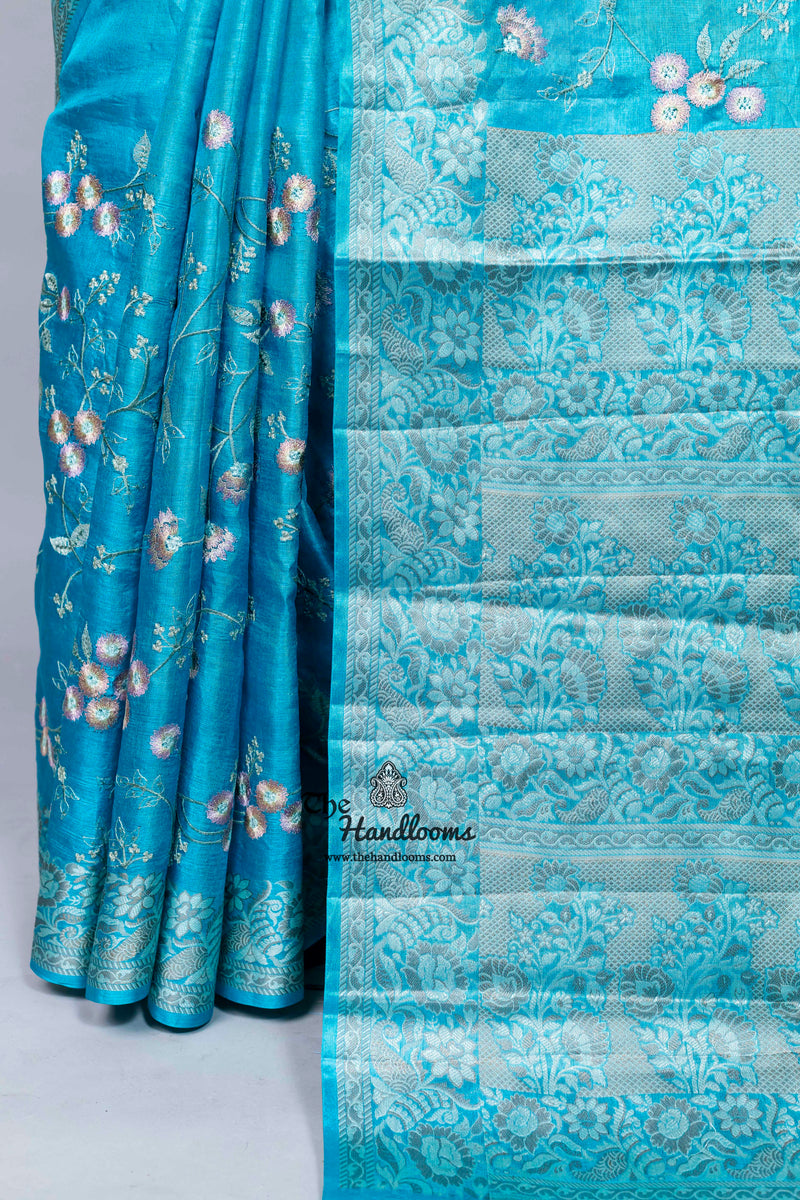 Tussar Silk Handloom Banarasi Saree With Chikankari