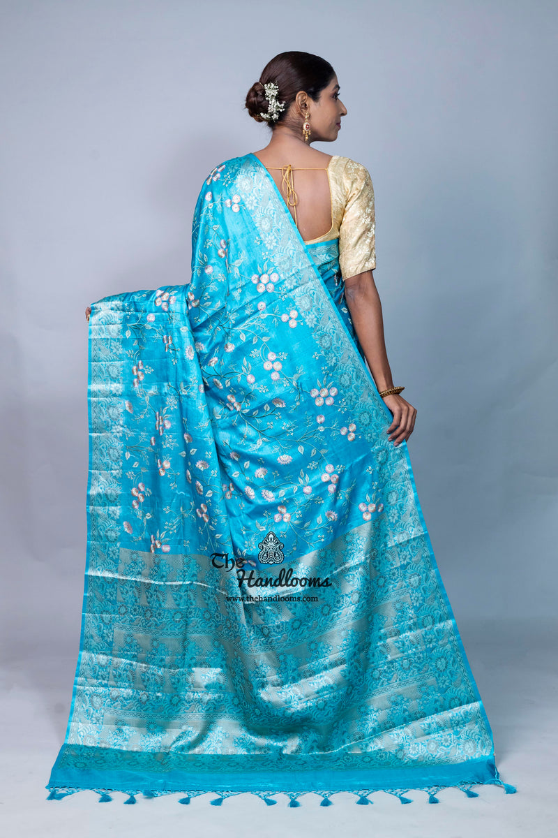 Tussar Silk Handloom Banarasi Saree With Chikankari