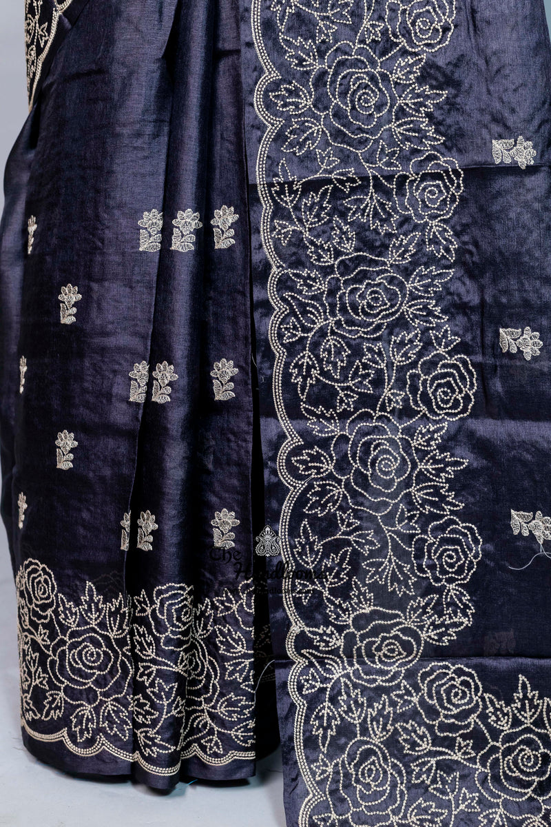 Tussar Silk Handloom Banarasi Saree With Chikankari