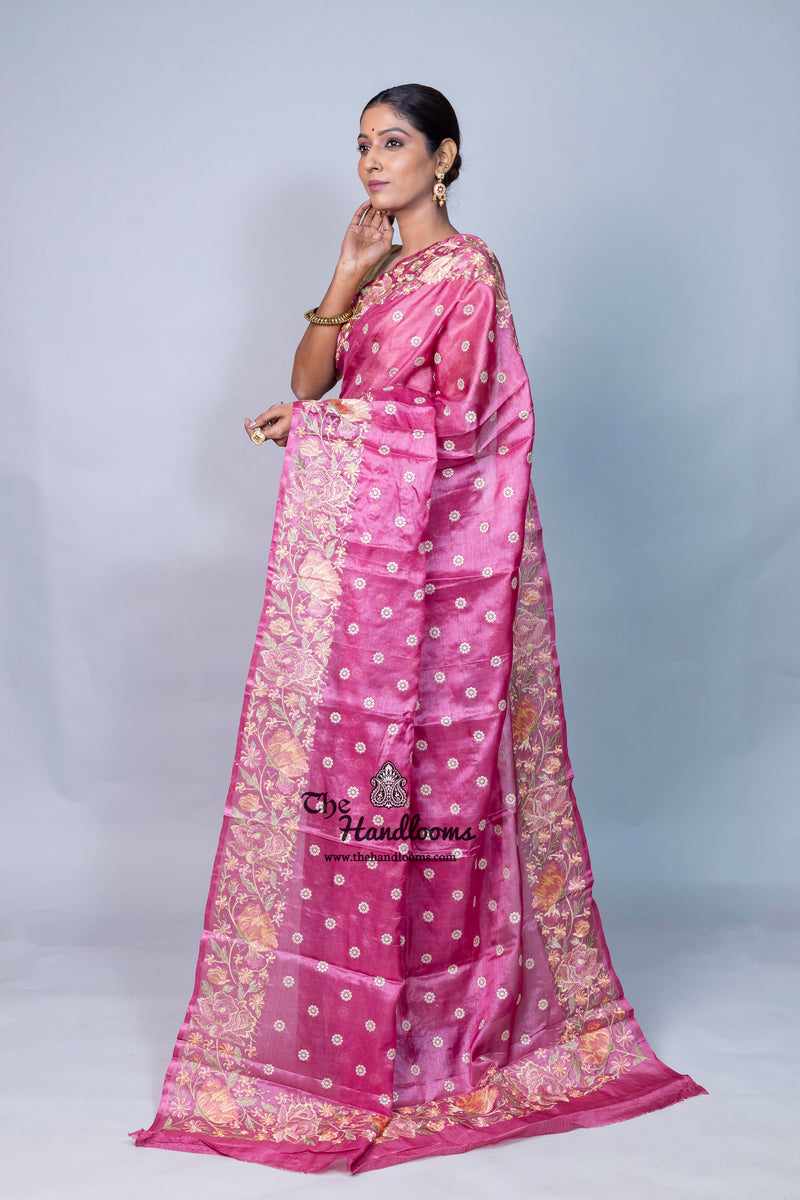 Tussar Silk Handloom Banarasi Saree With Chikankari