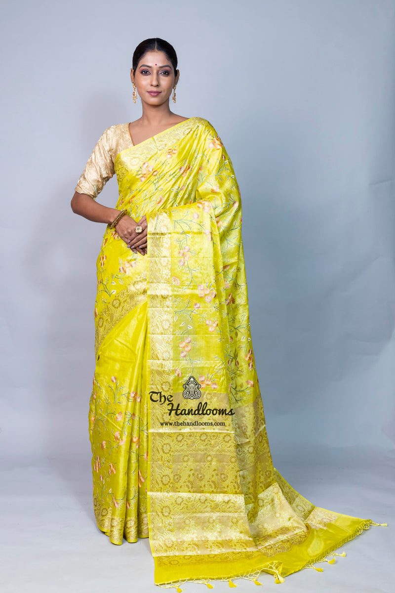 Tussar Silk Handloom Banarasi Saree With Chikankari
