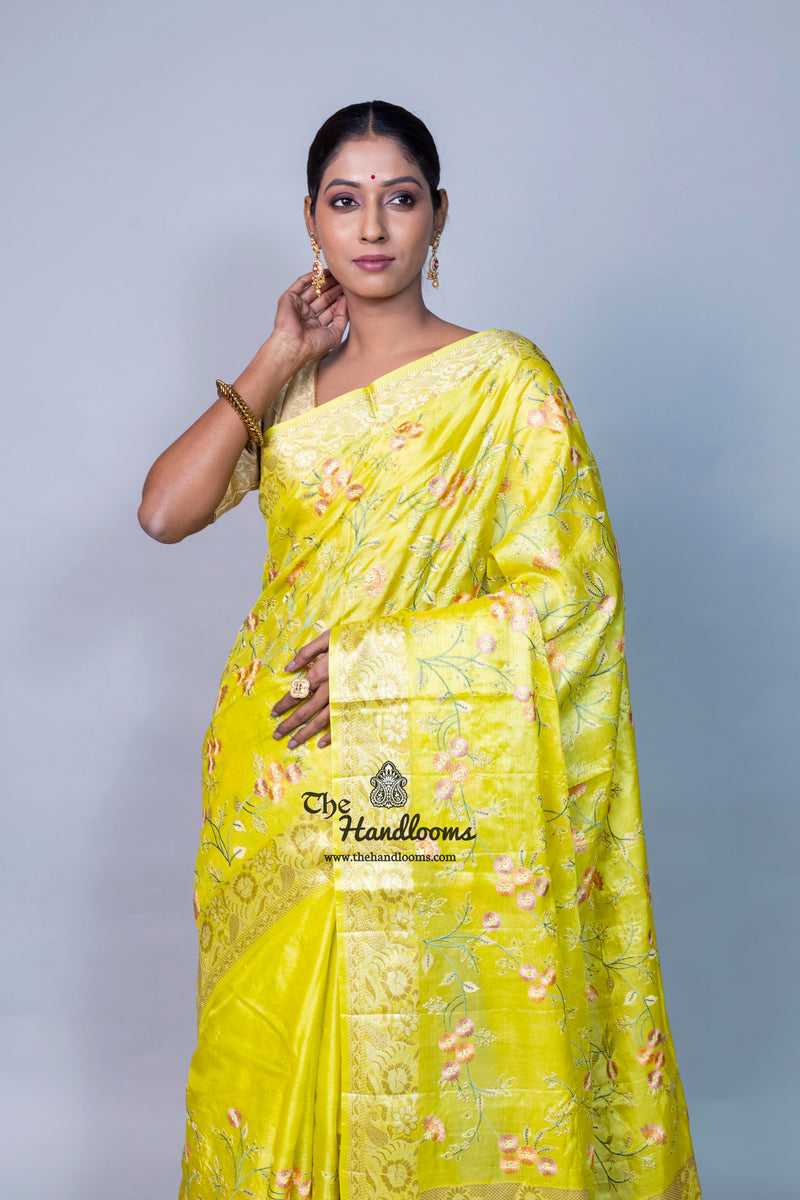 Tussar Silk Handloom Banarasi Saree With Chikankari