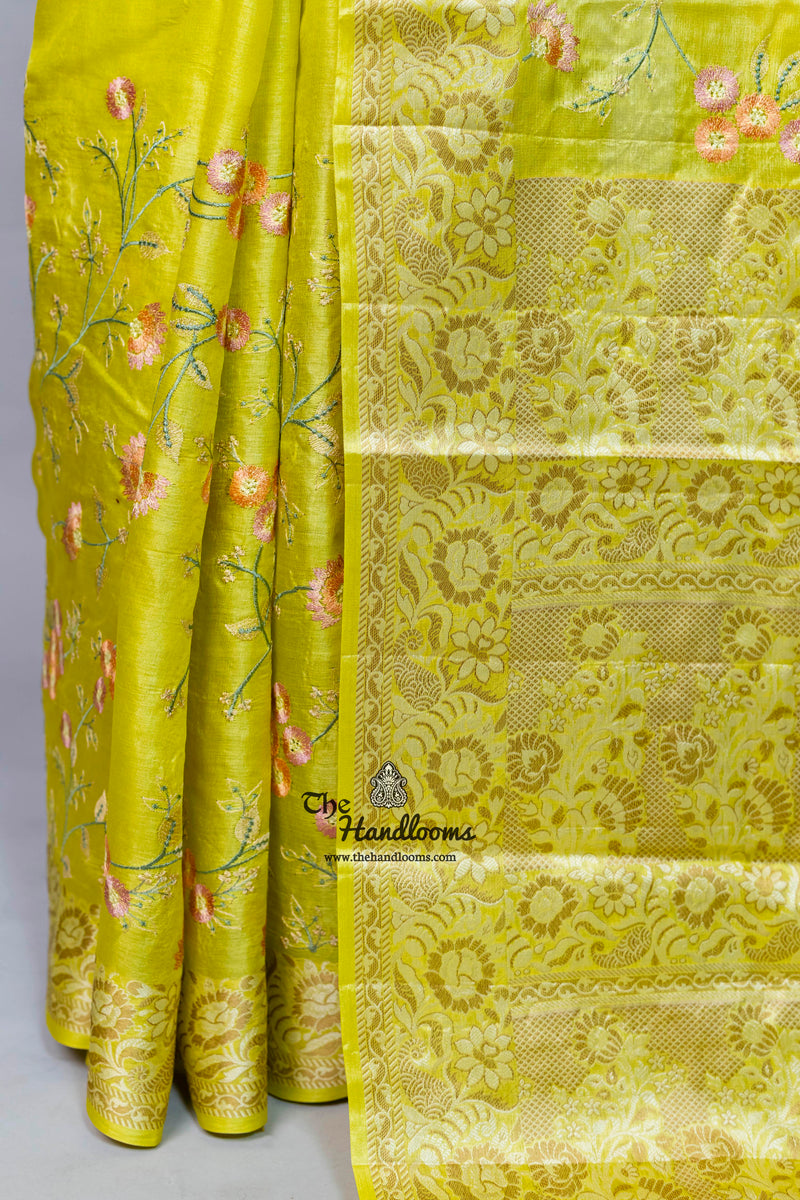 Tussar Silk Handloom Banarasi Saree With Chikankari