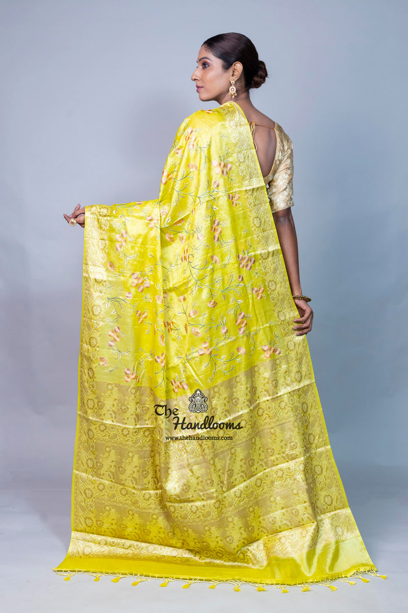 Tussar Silk Handloom Banarasi Saree With Chikankari