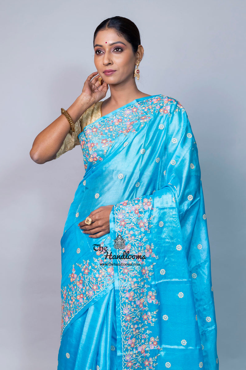 Tussar Silk Handloom Banarasi Saree With Chikankari