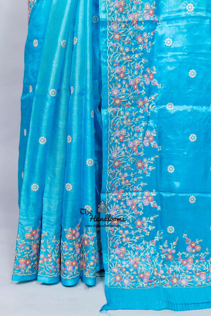 Tussar Silk Handloom Banarasi Saree With Chikankari