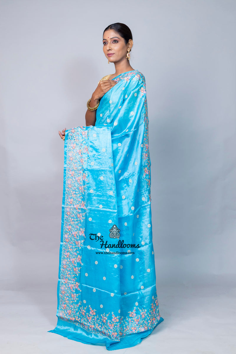Tussar Silk Handloom Banarasi Saree With Chikankari