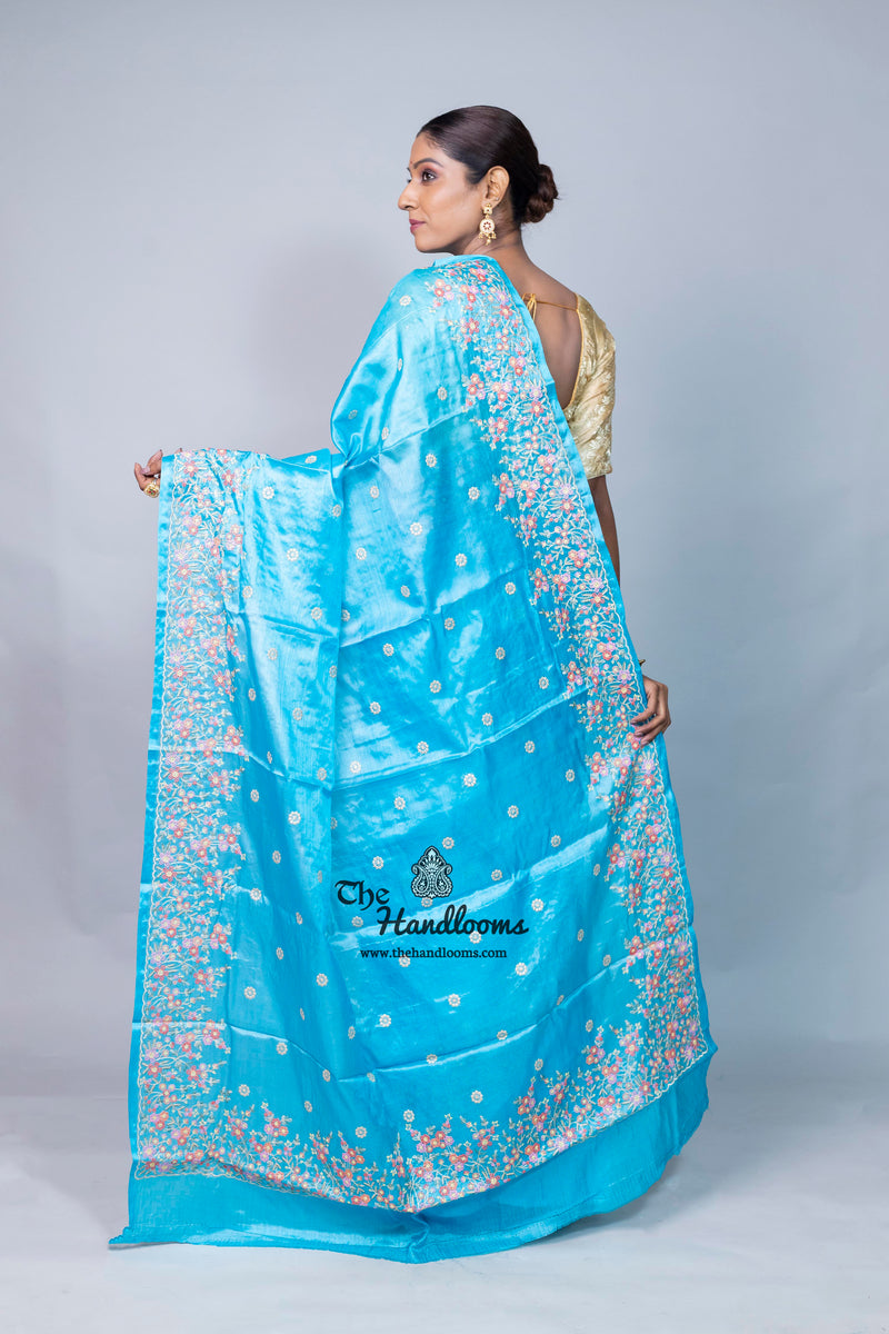 Tussar Silk Handloom Banarasi Saree With Chikankari