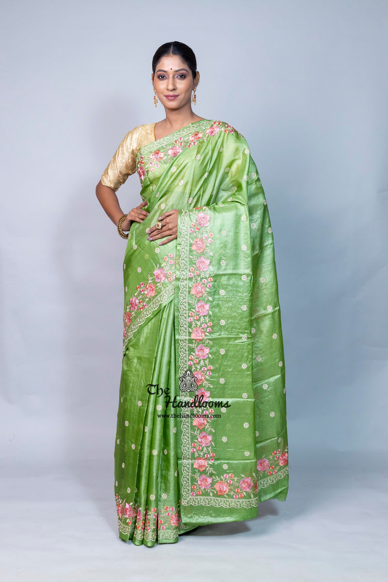 Tussar Silk Handloom Banarasi Saree With Chikankari