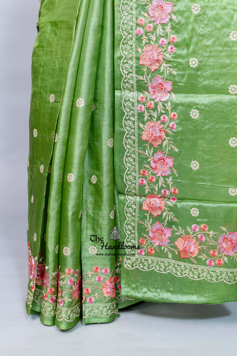 Tussar Silk Handloom Banarasi Saree With Chikankari