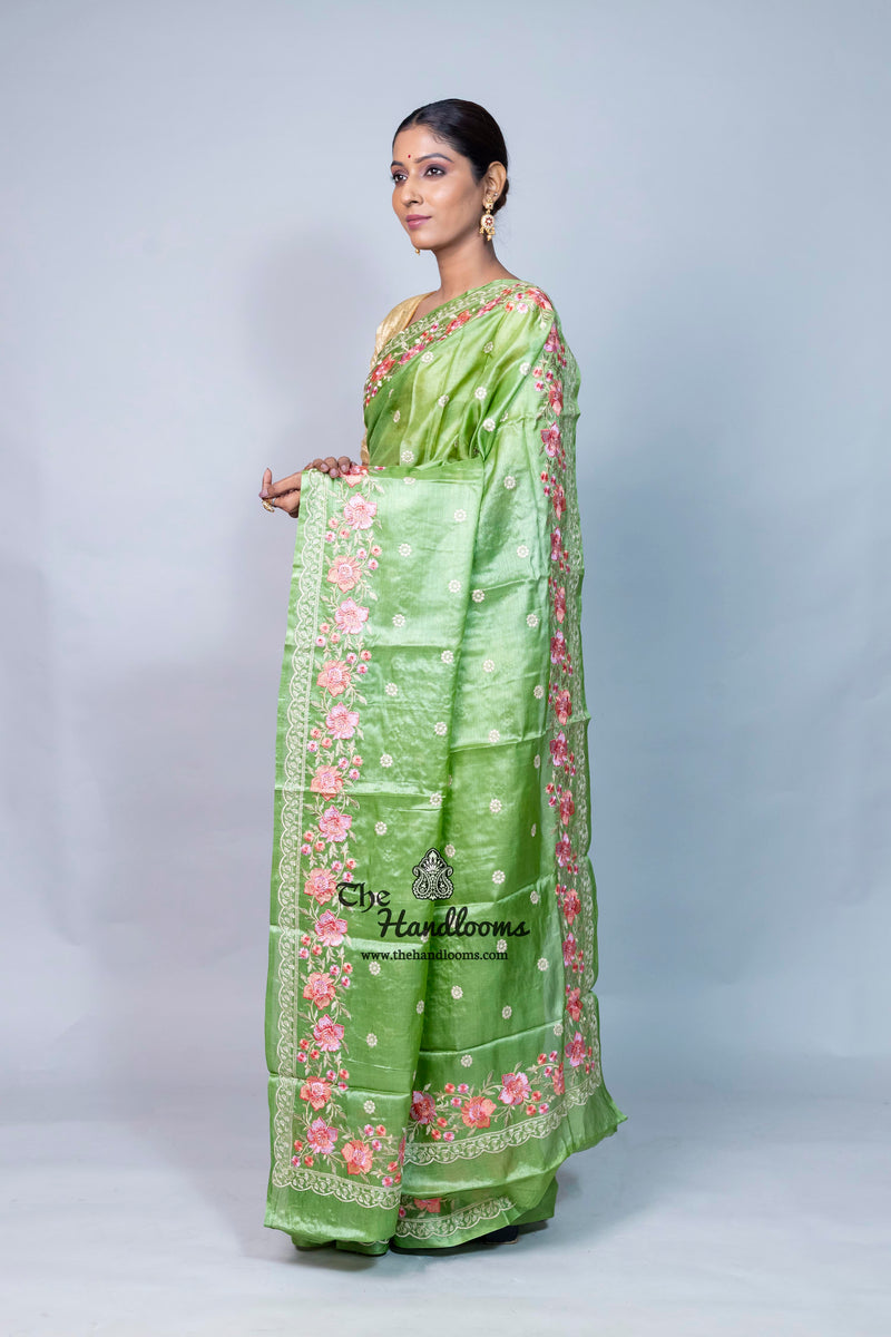 Tussar Silk Handloom Banarasi Saree With Chikankari