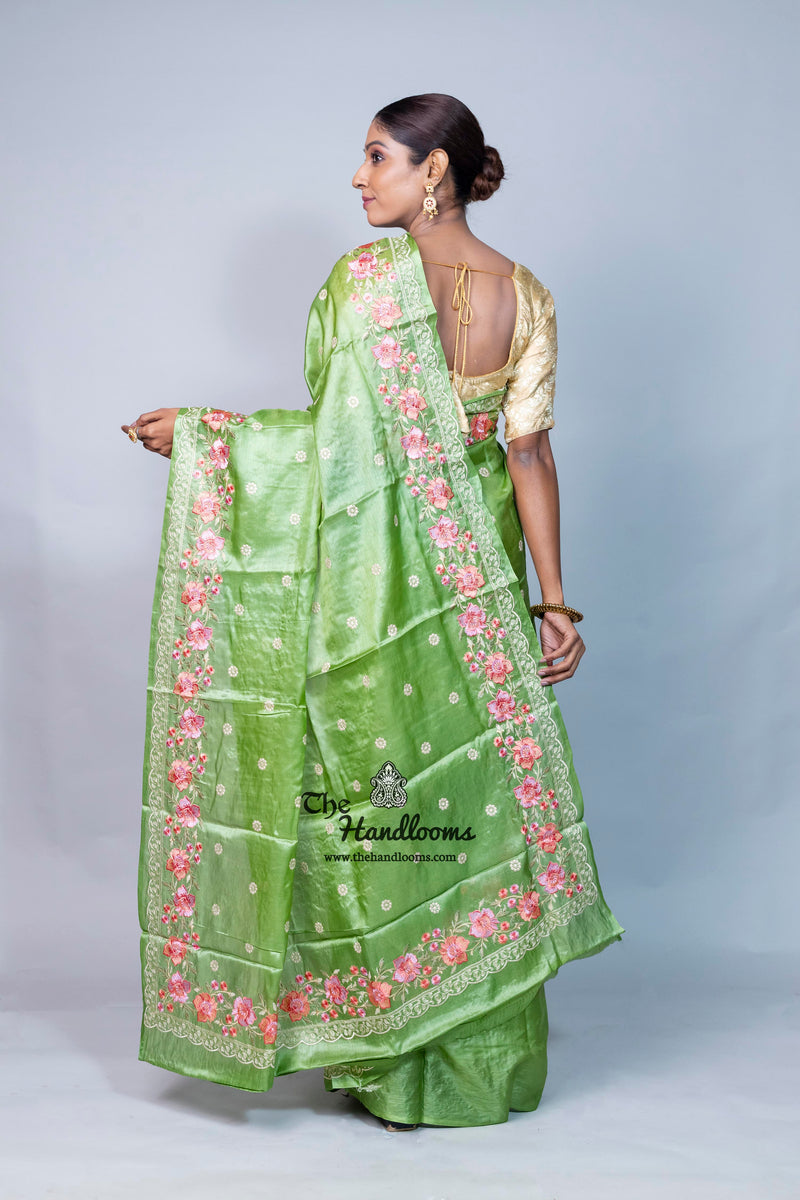 Tussar Silk Handloom Banarasi Saree With Chikankari