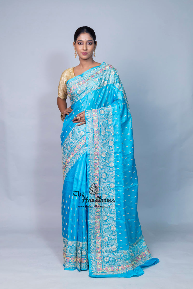 Tussar Silk Handloom Banarasi Saree With Chikankari