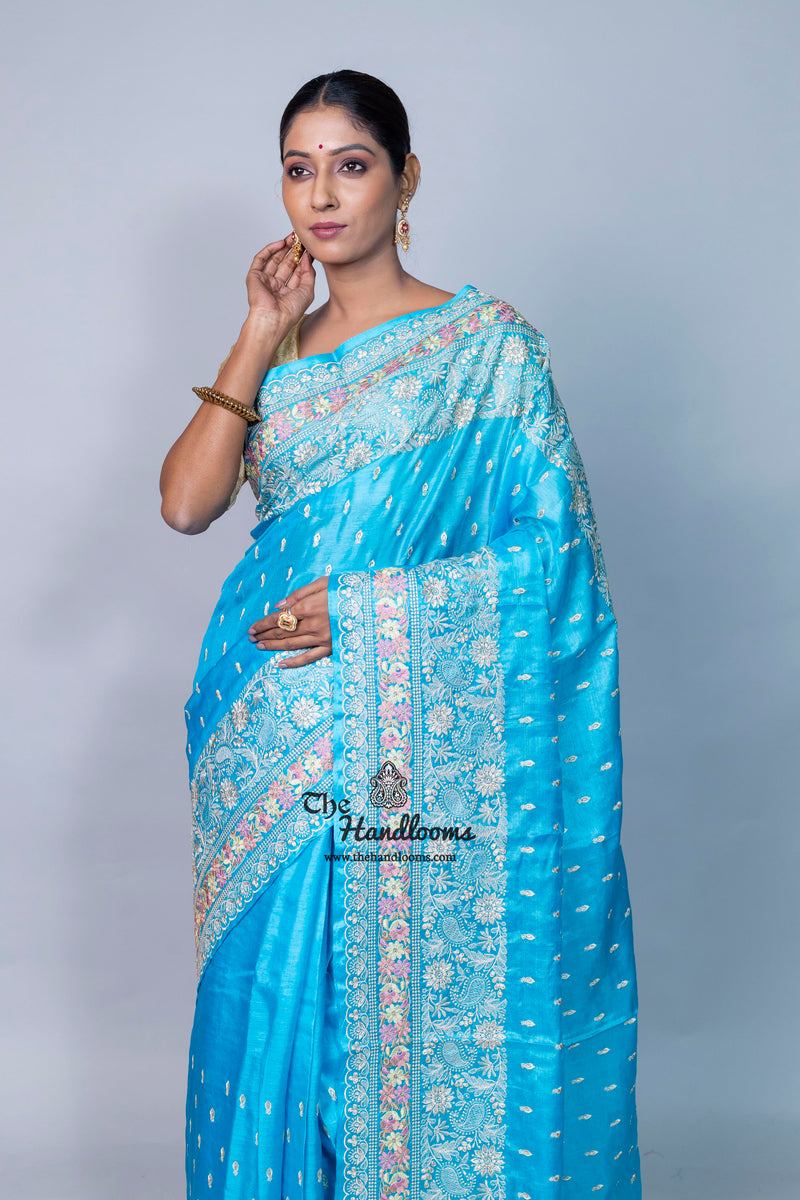 Tussar Silk Handloom Banarasi Saree With Chikankari