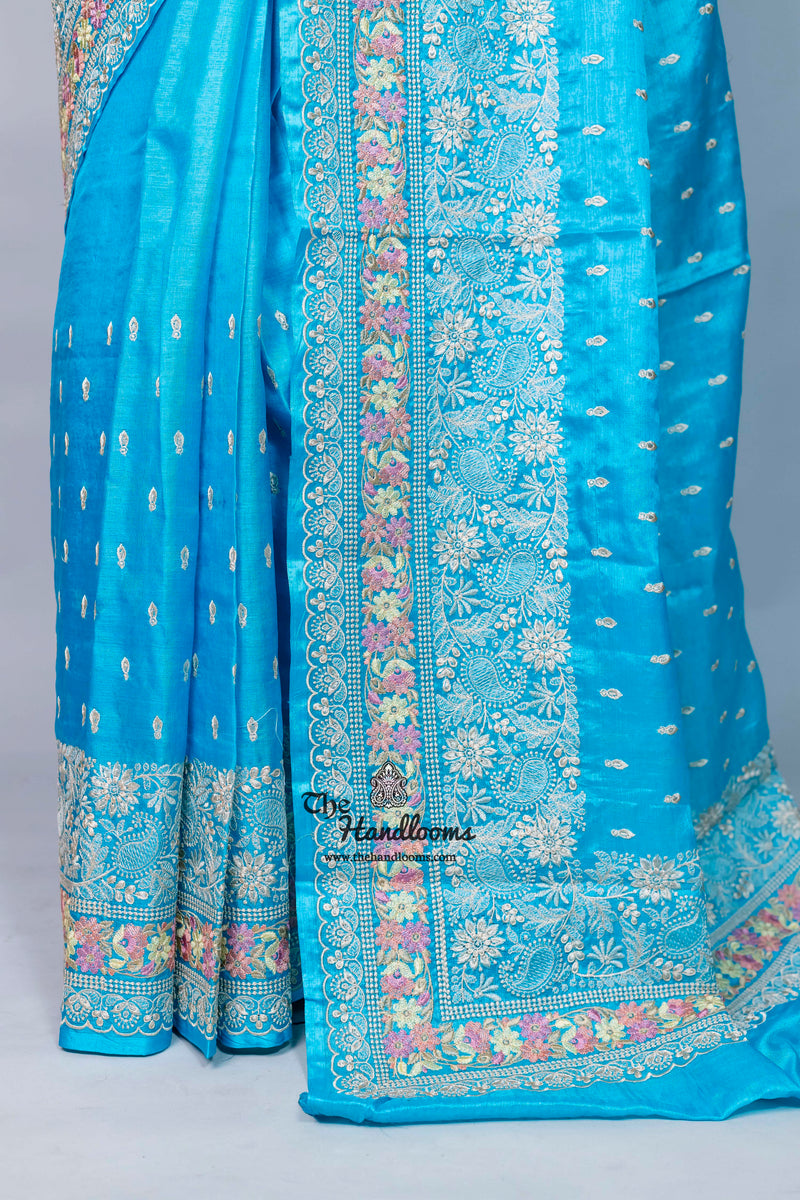 Tussar Silk Handloom Banarasi Saree With Chikankari