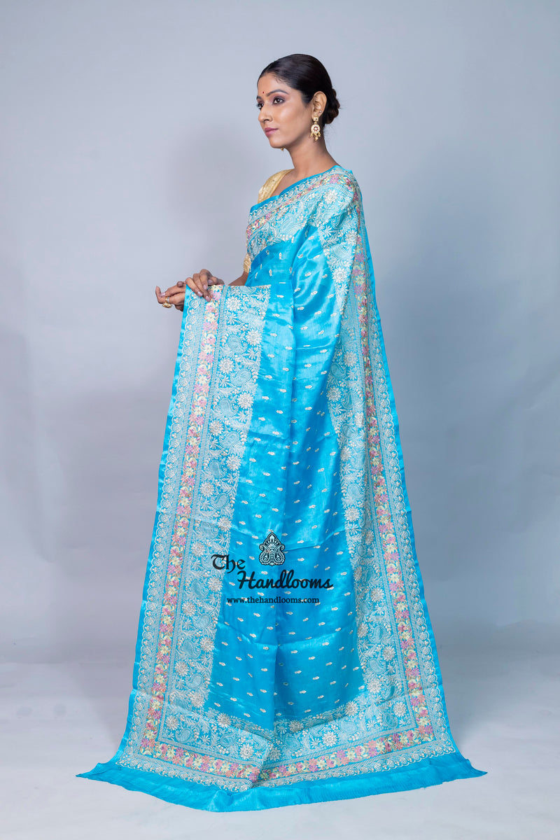 Tussar Silk Handloom Banarasi Saree With Chikankari