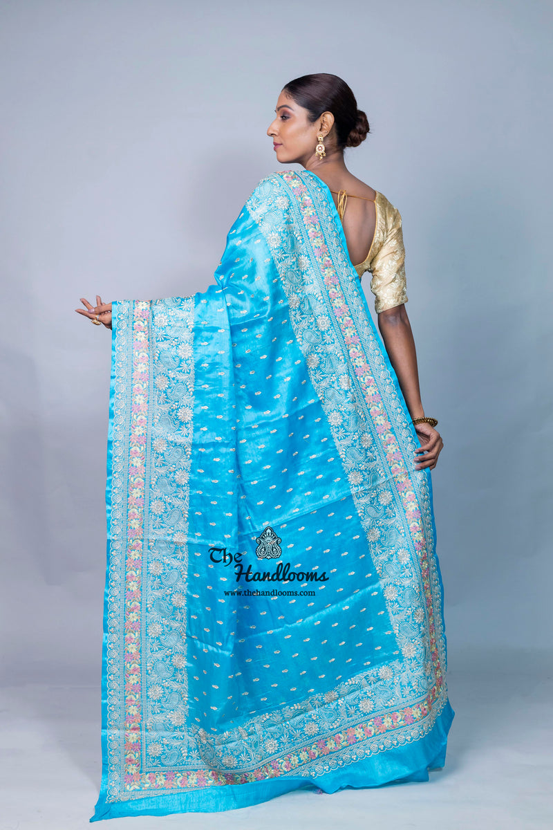 Tussar Silk Handloom Banarasi Saree With Chikankari