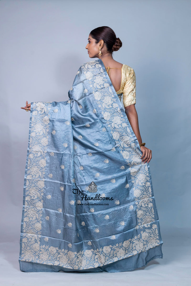 Tussar Silk Handloom Banarasi Saree With Chikankari