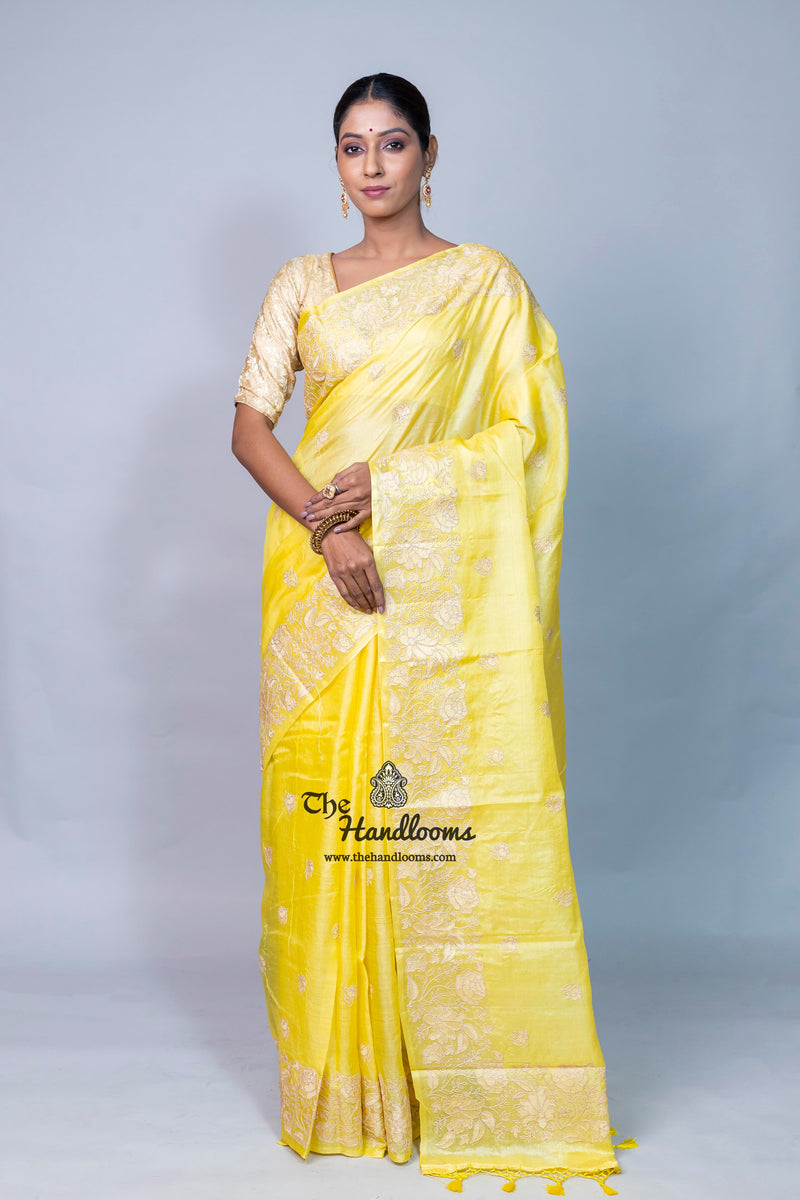 Tussar Silk Handloom Banarasi Saree With Chikankari