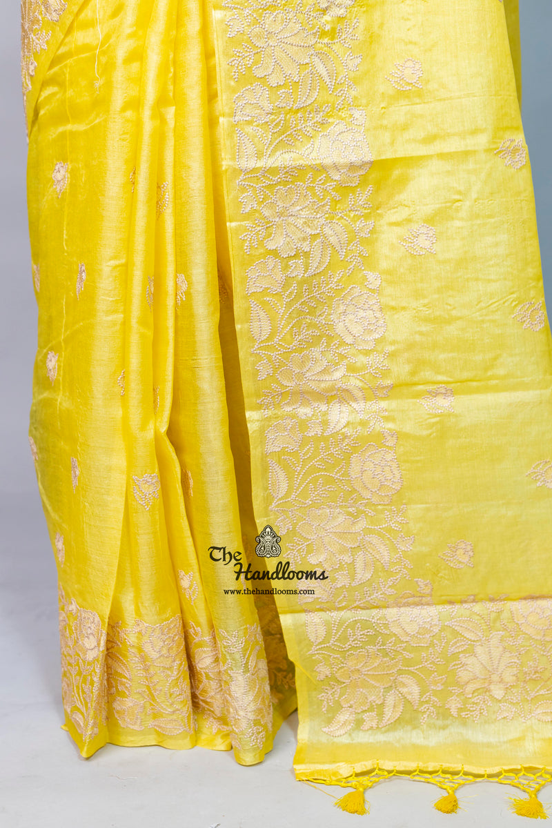 Tussar Silk Handloom Banarasi Saree With Chikankari