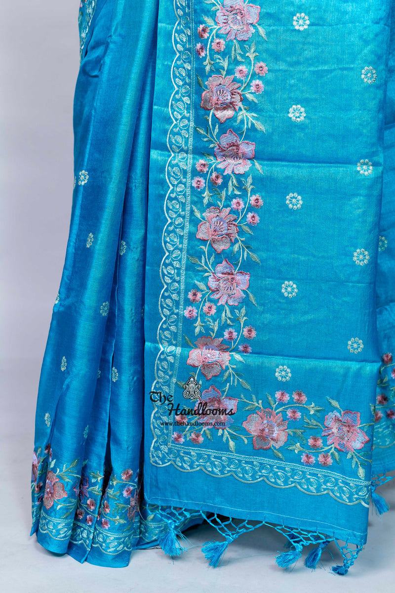 Tussar Silk Handloom Banarasi Saree With Chikankari