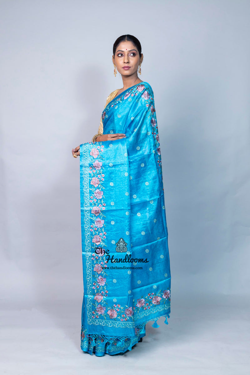 Tussar Silk Handloom Banarasi Saree With Chikankari