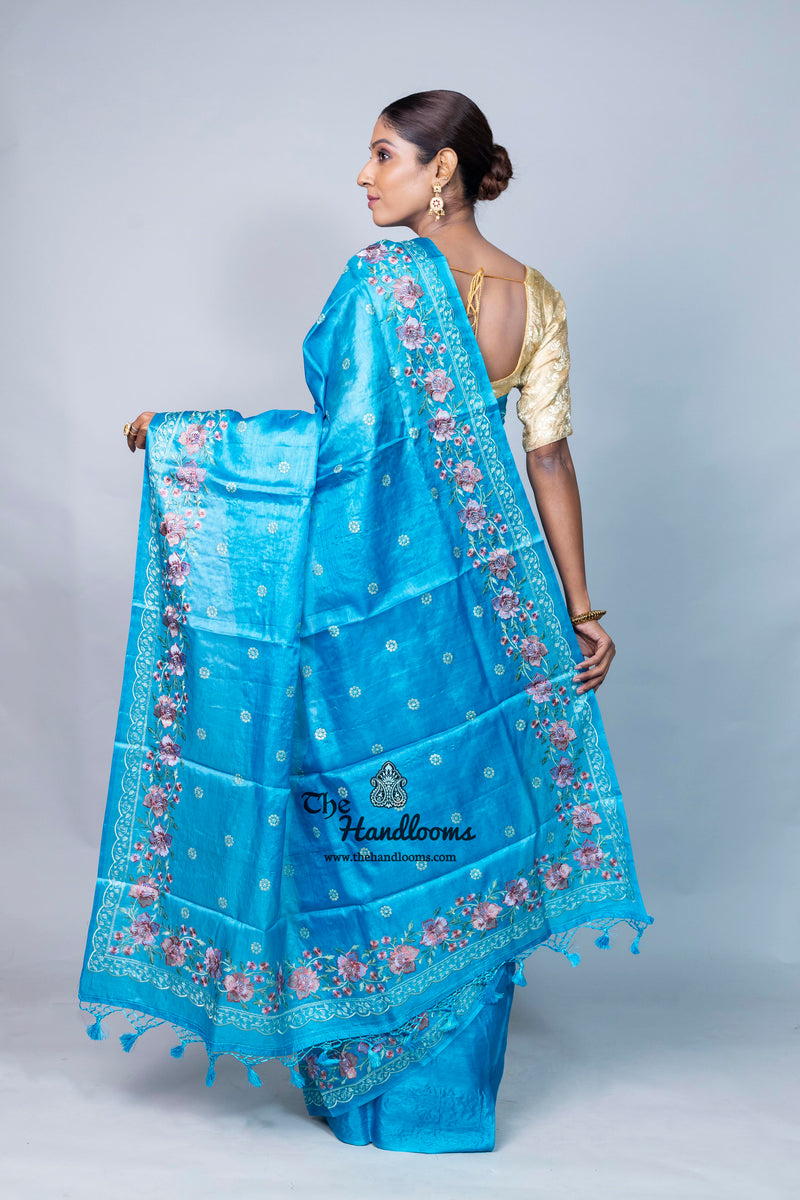 Tussar Silk Handloom Banarasi Saree With Chikankari