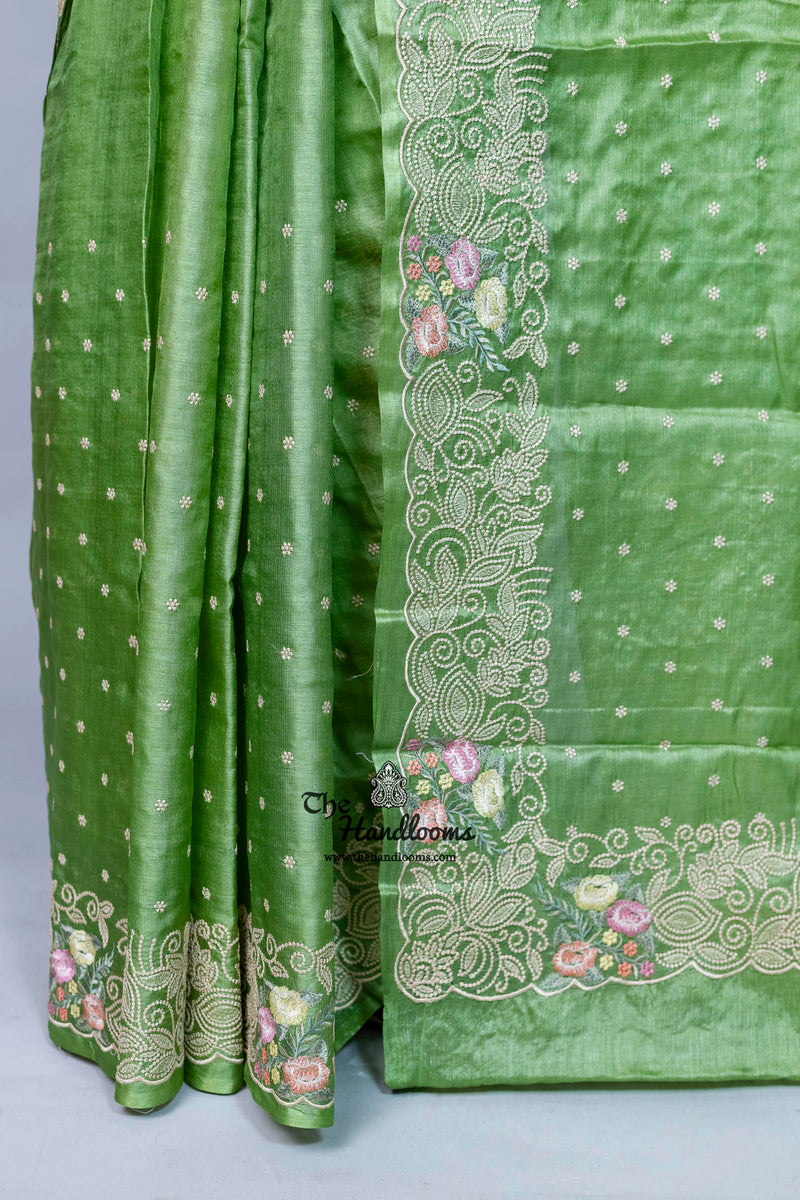 Tussar Silk Handloom Banarasi Saree With Chikankari