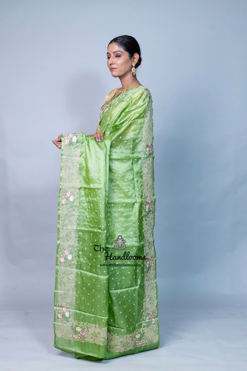 Tussar Silk Handloom Banarasi Saree With Chikankari