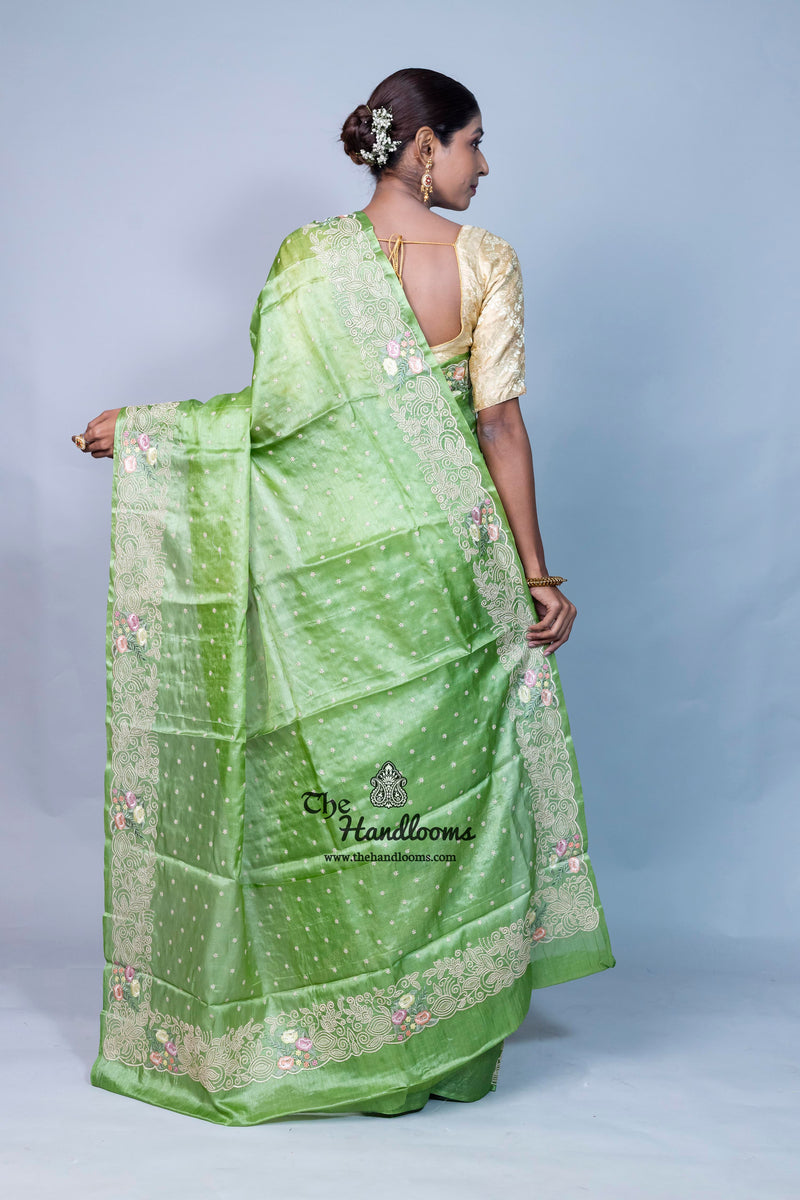 Tussar Silk Handloom Banarasi Saree With Chikankari