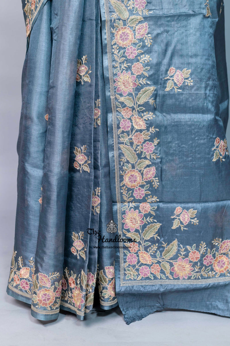 Tussar Silk Handloom Banarasi Saree With Chikankari