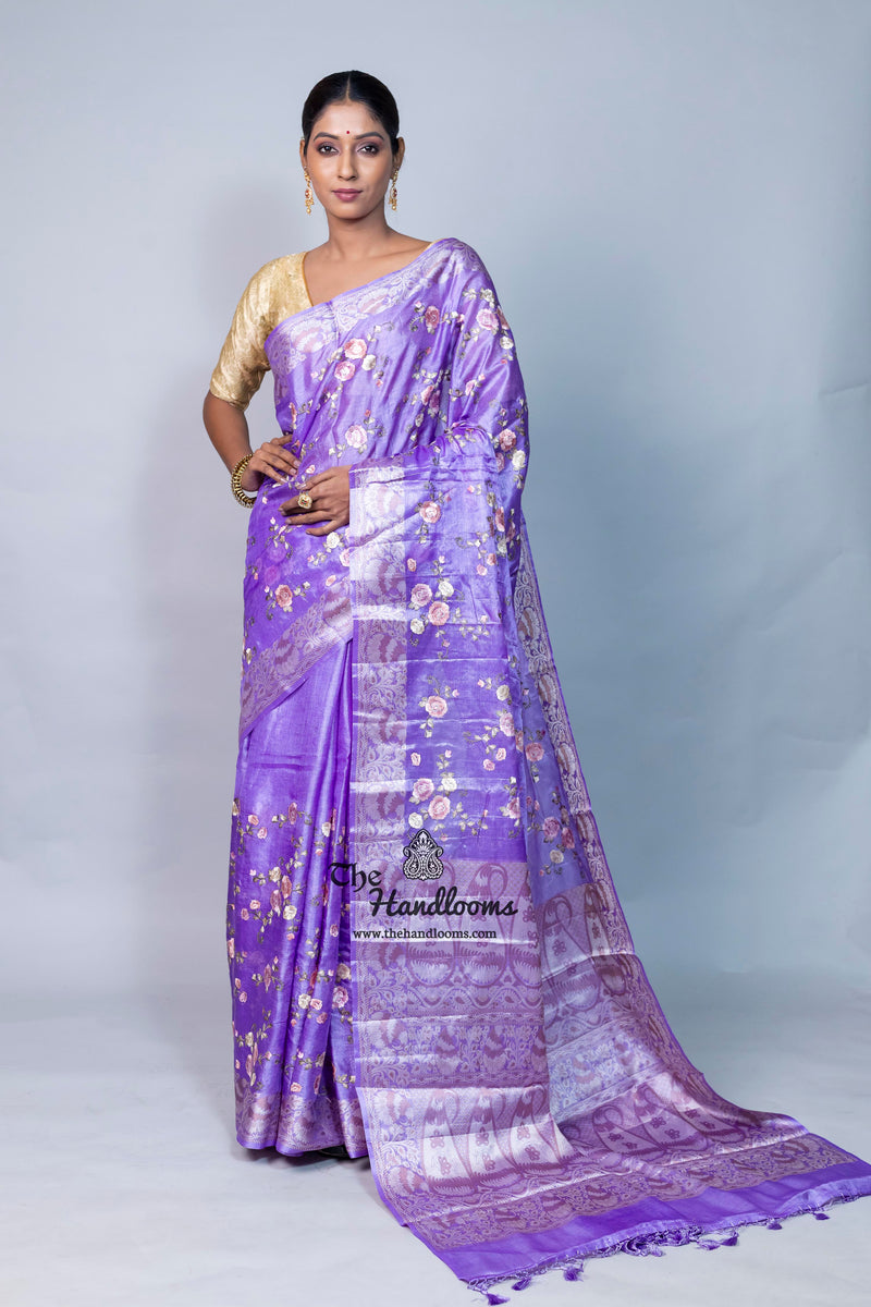 Tussar Silk Handloom Banarasi Saree With Chikankari