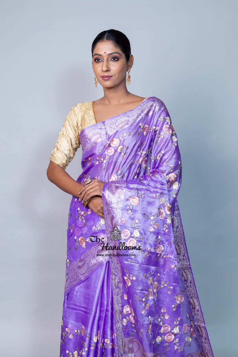 Tussar Silk Handloom Banarasi Saree With Chikankari