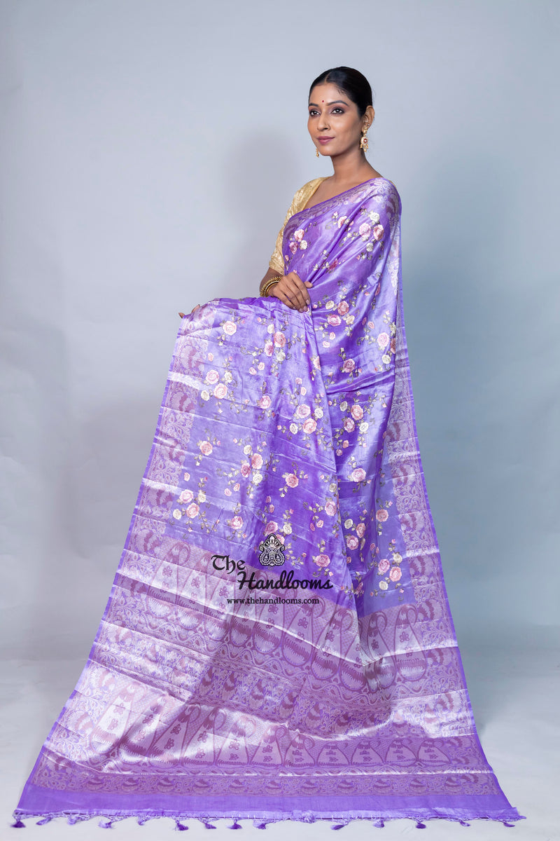 Tussar Silk Handloom Banarasi Saree With Chikankari