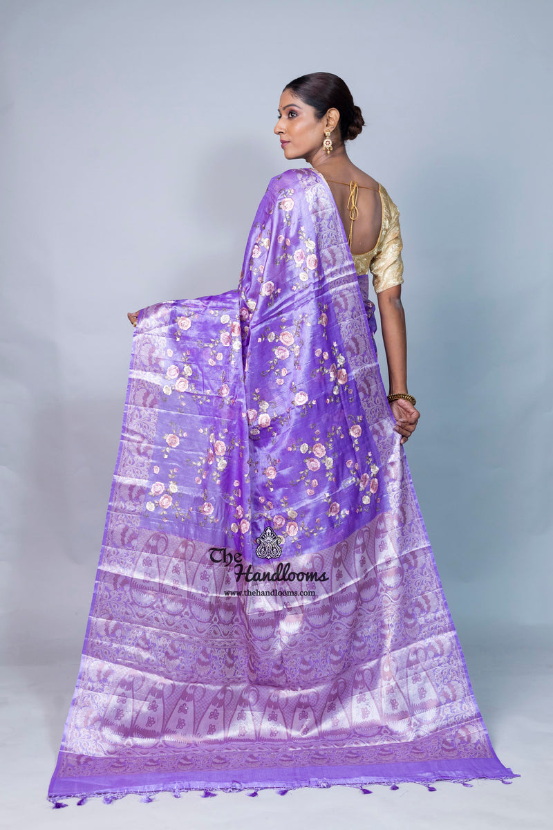 Tussar Silk Handloom Banarasi Saree With Chikankari