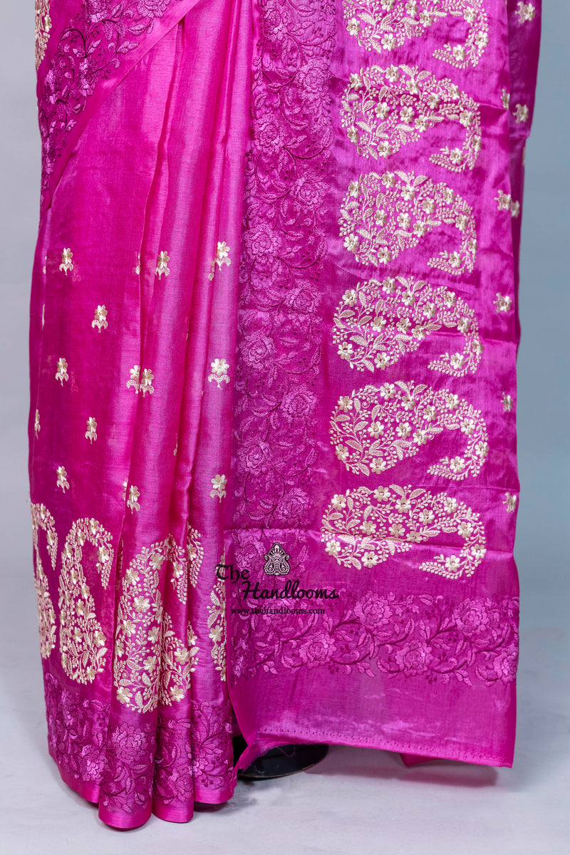 Tussar Silk Handloom Banarasi Saree With Chikankari