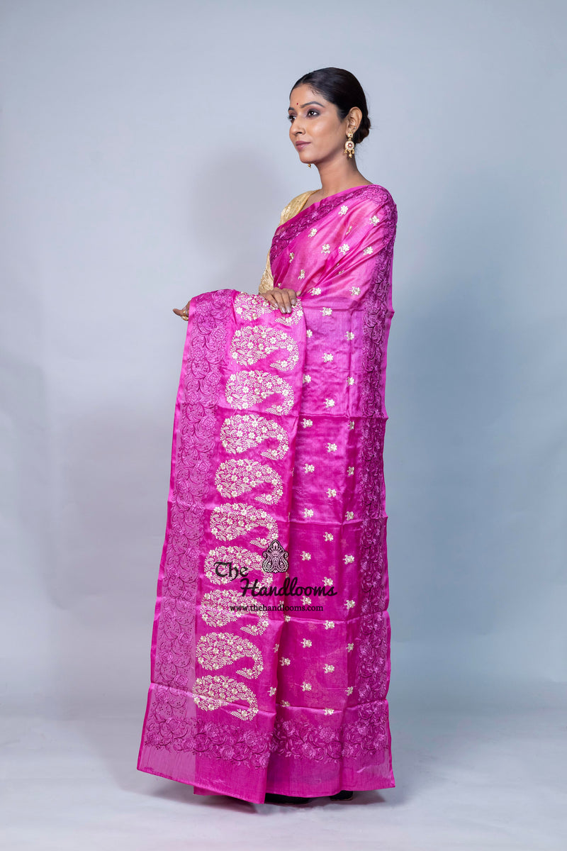 Tussar Silk Handloom Banarasi Saree With Chikankari