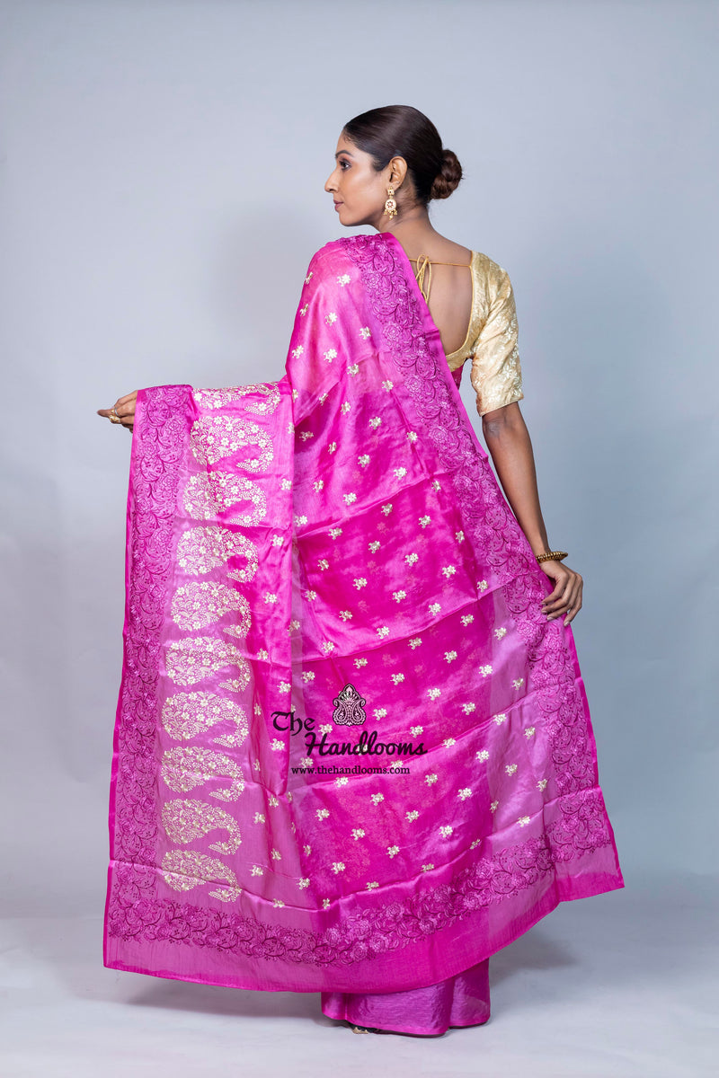 Tussar Silk Handloom Banarasi Saree With Chikankari