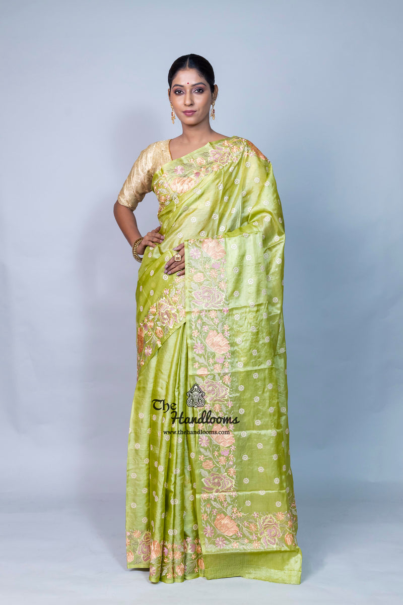 Tussar Silk Handloom Banarasi Saree With Chikankari